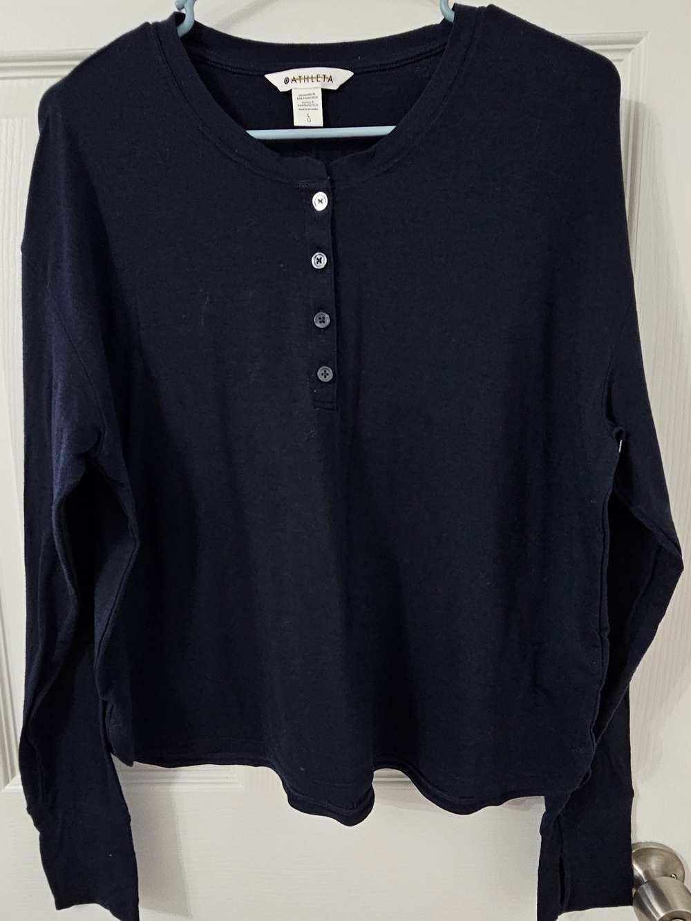 Athleta Navy Long-Sleeve Henley Pullover